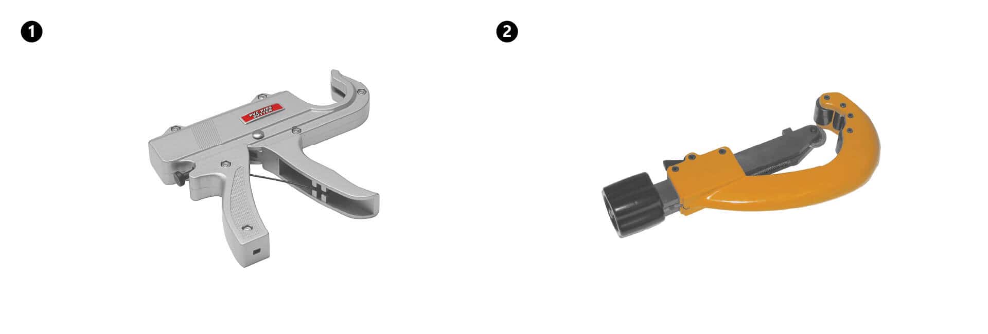 KAN-therm - ultraPRESS System - Εικόνα ψαλιδιών με πιστόλι για σωλήνες διαμέτρου 14-32 mm και περιφερικών ψαλιδιών για διαμέτρους 16-63 mm.